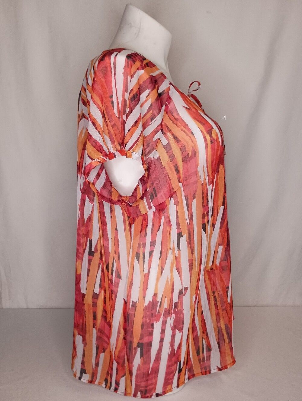 Women's Size 2X Plus Size SHEER Geometric Print Pullover Blouse Summer - Picture 4 of 9